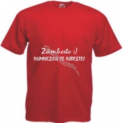 Tricou rosu inscriptionat Zambeste :) Dumnezeu te iubeste!